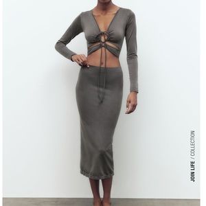 Zara Seamless ruched crop top and midi skirt